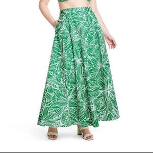 Tabitha Brown x Target green floral cotton maxi skirt buttons A-line relaxed fit